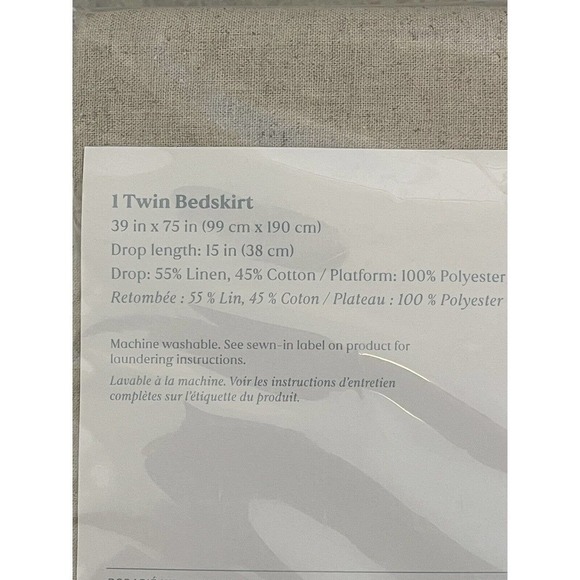 Nestwell Linen Cotton Blend Bedskirt Twin Natural Tan 15" Drop Neutrals Tailored - Picture 13 of 16